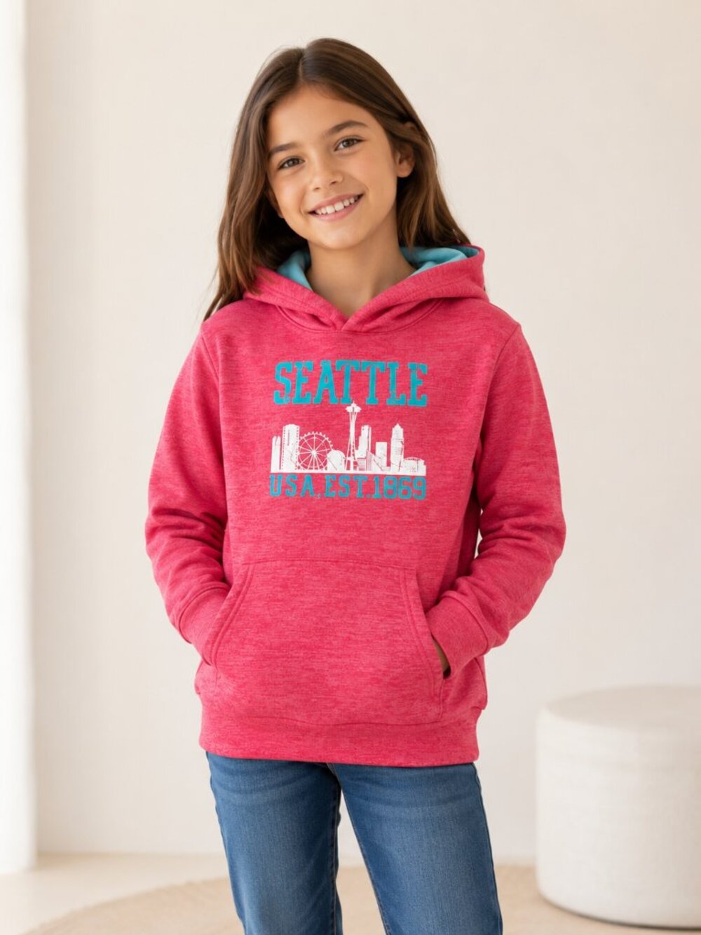 Seattle USA EST 1869 Pink Kids Hoodie Size L